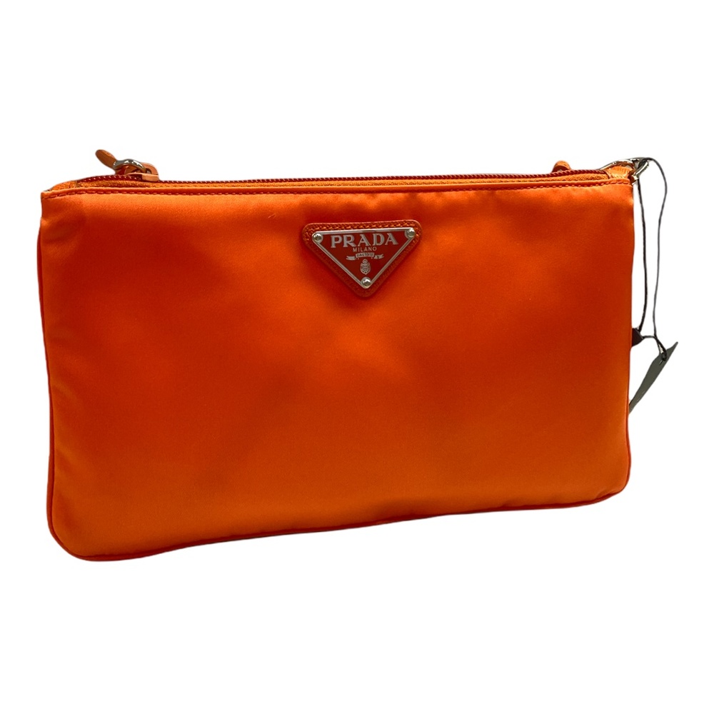Prada Orange Tessuto Nylon Pouch Wristlet 1NH545